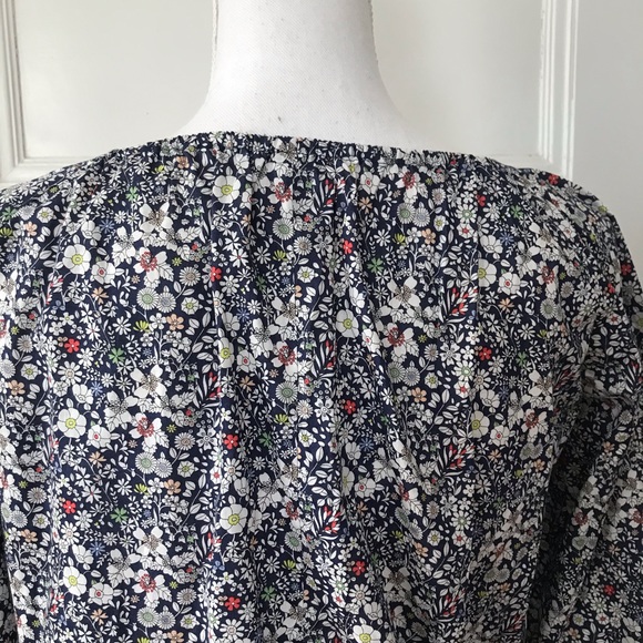 J Crew Liberty Junes Meadow Peasant Top Blue Floral Cotton Oversize - Picture 3 of 5